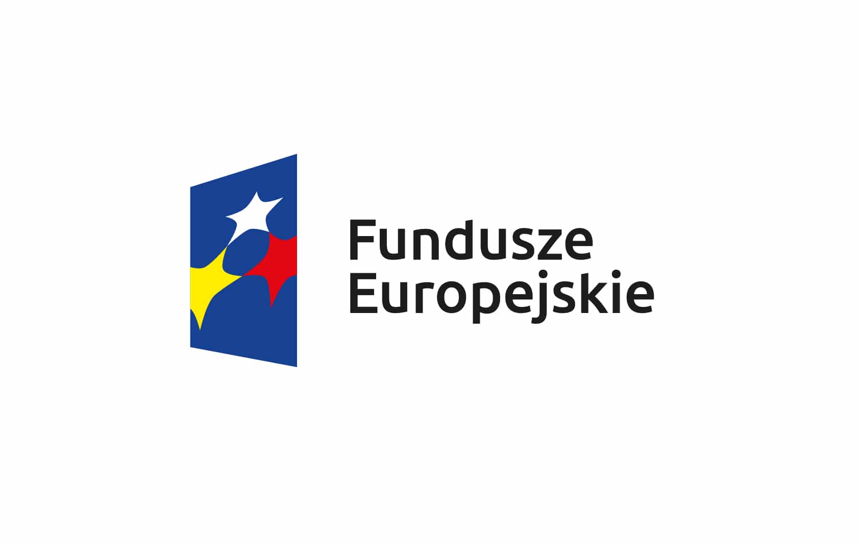 Fundusze Europejskie Polska Cyfrowa po lewej stronie znak graficzny na tle niebieskiego trapezu układ połączonych gwiazd po prawej stronie czarny napis Fundusze Europejskie