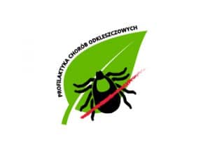 Logo zielony listek na nim czarny kleszcz przekreślony czerwoną kreską, a z boku liścia napis Profilaktyka Chorób Odkleszczowych