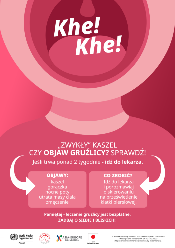 Grafika pokazująca otwarte usta kaszlącego dziecka, w różowych kolorach, rysunkowa.
