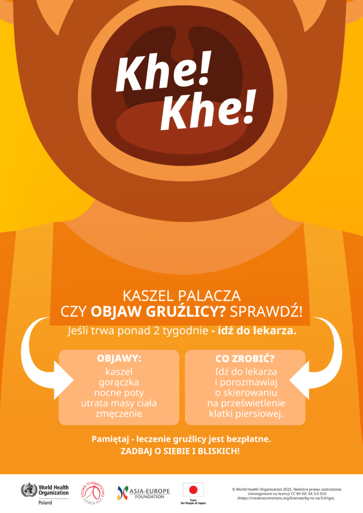 Grafika pokazująca otwarte usta kaszlącego mężczyzny, w żółtych kolorach, rysunkowa.